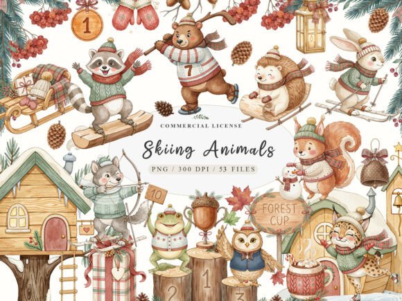 Download Watercolor Winter Woodland Animals PNG - Premium Resources