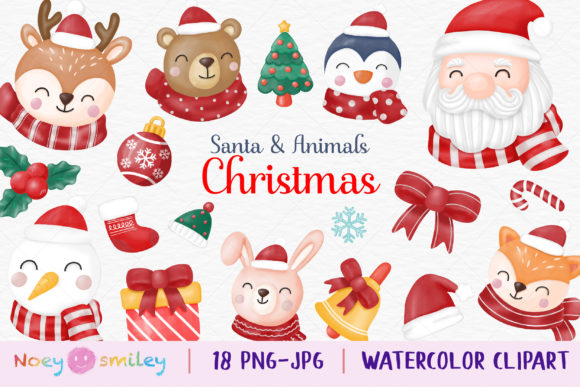 Download Watercolor Santa &amp; Animals Clipart, Xmas - Premium Resources